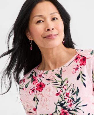 Petite Floral Print Boat Neck Top