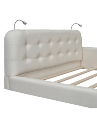 Queen Size Upholstered Platform Bed with 2 Reading Lights