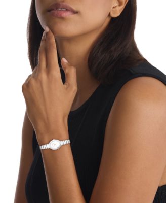 Women's Twisted Bezel Silver Tone Stainless Steel Bracelet Watch, 24mm