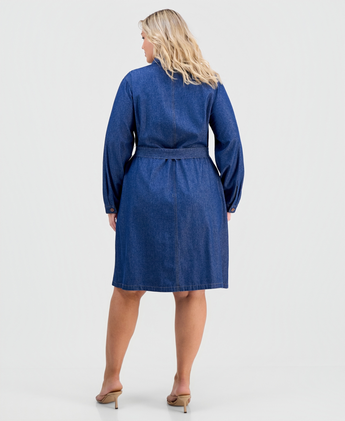 Jones New York Plus Cotton Tie-Waist Chambray Dress