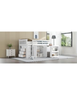 Multifunctional Loft Bed with Desk, Storage, Ladder, and Safety Rail