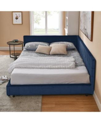 Queen Bed Frame with Tufted Backrest, Armrests, and Velvet Upholstery