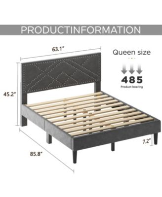 Queen Size Bed Frame with Headboard Storage & Sturdy Metal Slats (No Box Spring)