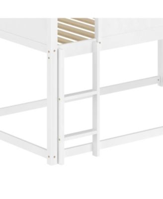 Twin Over Twin Wood Bunk Bed with Convertible Slide, Ladder & Safety Guardrail