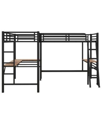Twin Size Metal Loft Bed with Two Built-in Desks