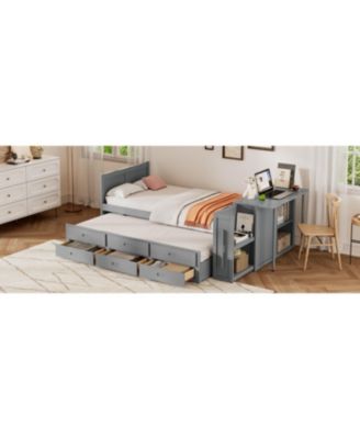 Twin Platform Bed with Desk, Trundle, Shelf, and Drawers