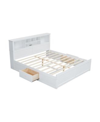 Streamdale King Size Wood Platform Bed with Multi-storage Headboard, USB and Drawers