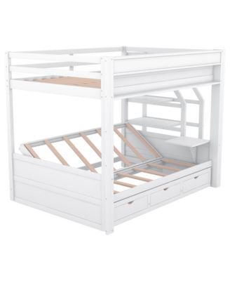 Streamdale Wood Full Size Convertible Bunk Bed with Storage Staircase, Bedside Table, and 3 Drawers, White