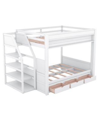 Streamdale Wood Full Size Convertible Bunk Bed with Storage Staircase, Bedside Table, and 3 Drawers, White