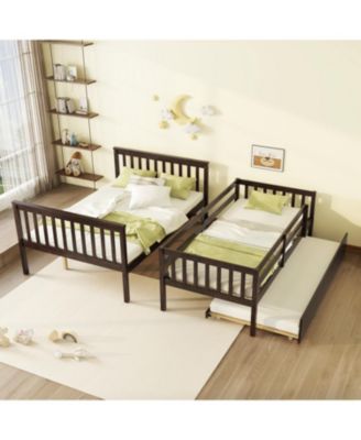 Twin over Full Bunk Bed with Trundle and Ladder, Espresso
