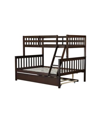 Twin over Full Bunk Bed with Trundle and Ladder, Espresso