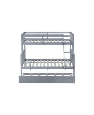 Wood Bunk Bed with Trundle, Ladder, Guardrail, Convertible