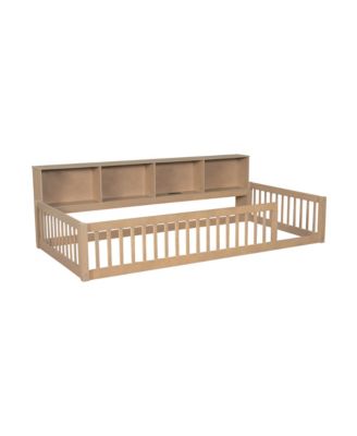  Wood Twin XL Size Floor Bed with Storage Cabinets and USB Ports