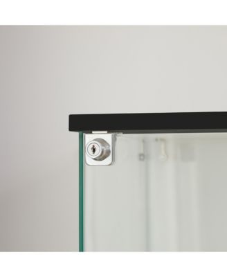 4-Tier Glass Storage Cabinet with Lock and Wheels