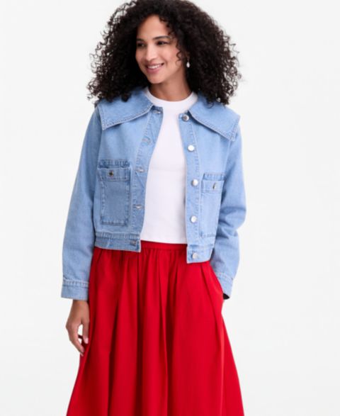 Женские куртки On 34th Sailor-Collar Denim Jacket
