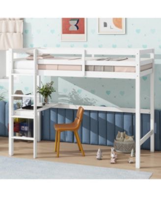 Streamdale Twin High Loft Bed, Rubber Wood Loft Bed with Safety Guardrail, built-in desk, ladder