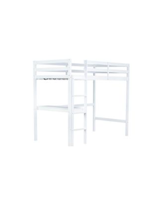 Streamdale Twin High Loft Bed, Rubber Wood Loft Bed with Safety Guardrail, built-in desk, ladder