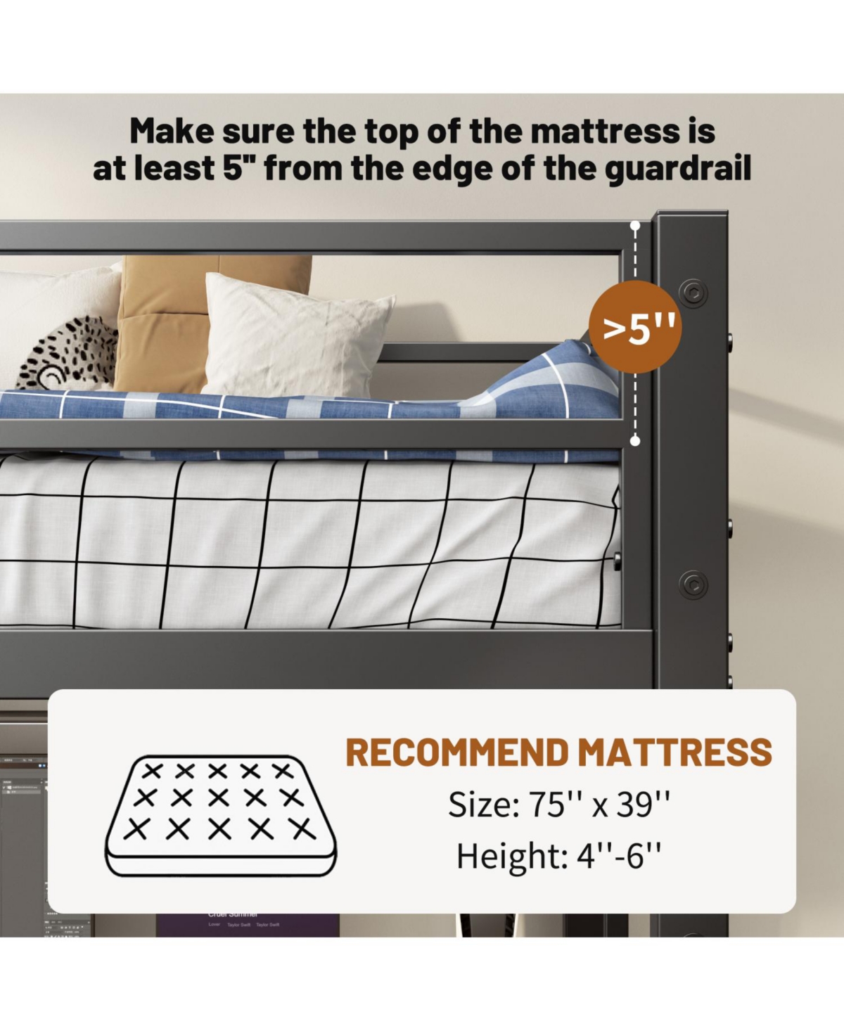 Streamdale Furniture Twin Loft Bed with Desk and Charging Station, Black