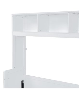  Full Size Murphy Bed Wall Bed with Closet and Drawers,White