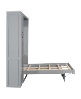  Full Size Murphy Bed Wall Bed with Shelves, Wardrobe and LED Lights