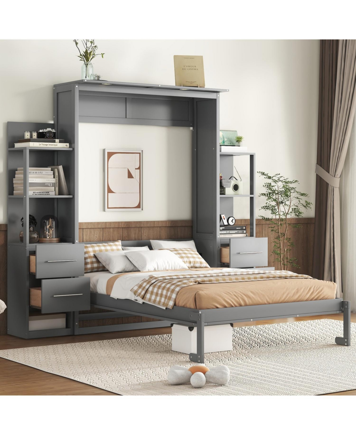 Streamdale Furniture Murphy Bed Wall With Shelves, Drawers Led