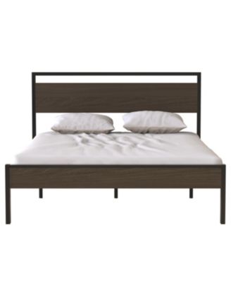 Ceres Metal Bed with Walnut Wood Headboard&Footboard Queen