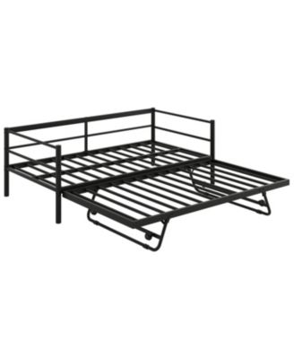 Twin Size Metal Daybed with LED and Adjustable Trundle Pop Up Trundle