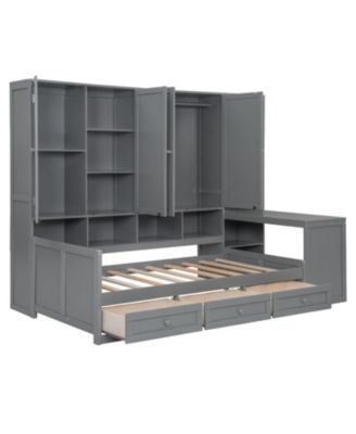 Twin Wood Daybed with Drawers, Desk & Shelves