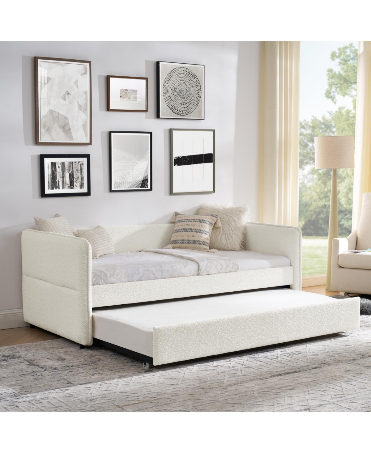 Streamdale Furniture Beige Boucle Daybed with Trundle