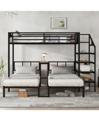 Triple Twin Bunk Bed with Desk & Shelves