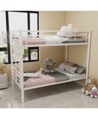 Twin Over Twin Metal Bunk Bed with Ladders & Guardrail