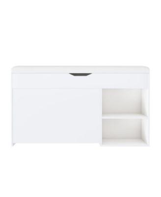 Entryway Bench Shoe Storage Flip-Up Drawers Hidden Cabinet White