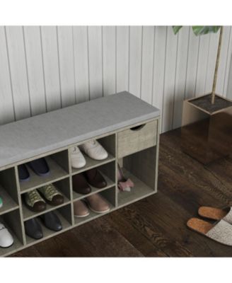 Storage Bench with Cushion Drawer & Shoe Rack