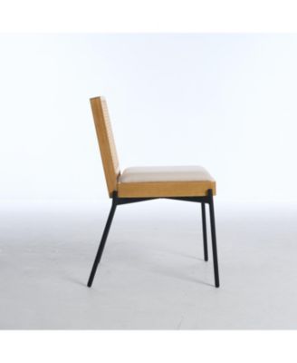 Mid-Century Linen Dining Chairs Rattan Back (Set of 2)