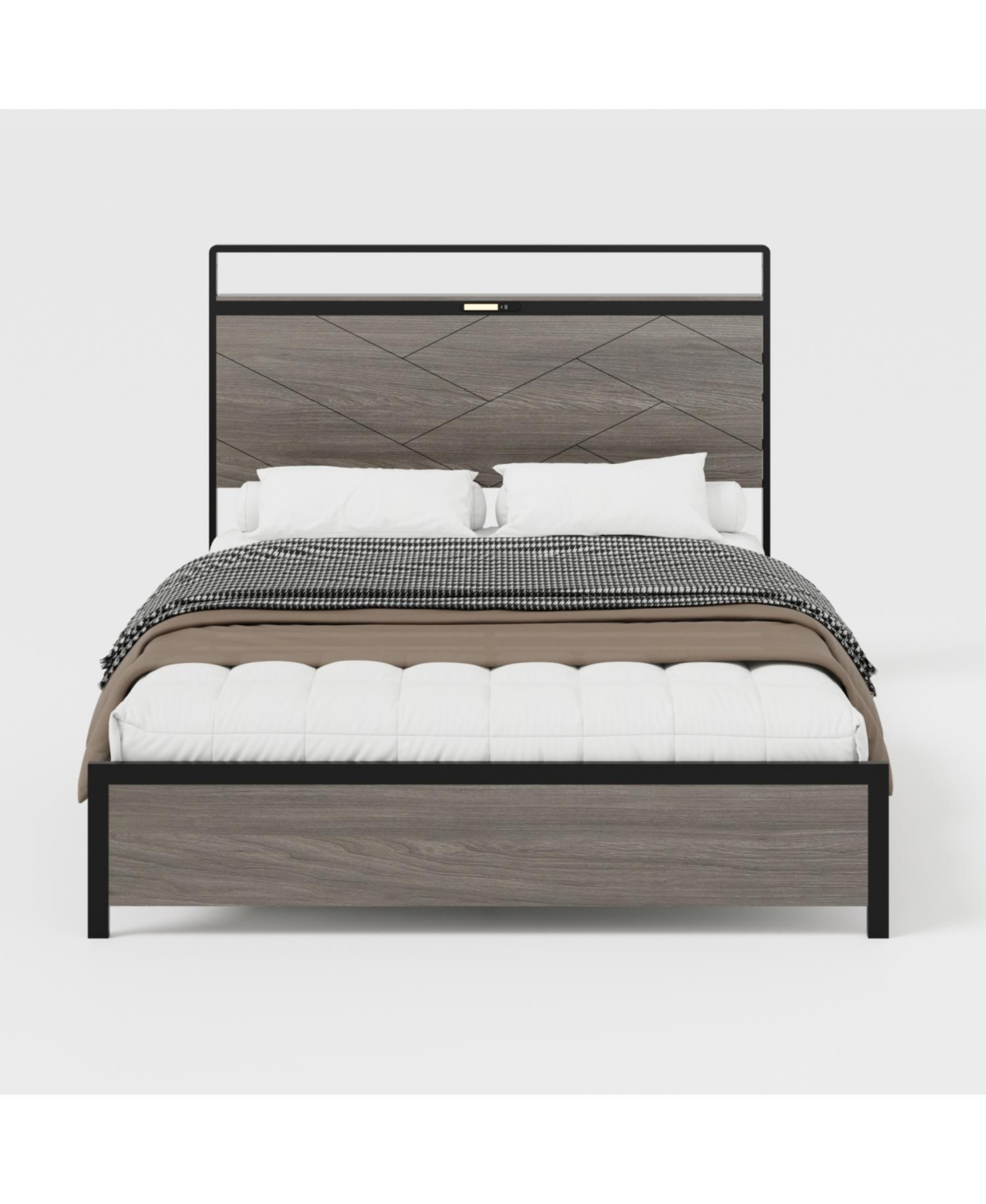 Streamdale Furniture Queen Wooden Platform Bed Frame Led Usb Storage Antique Grey