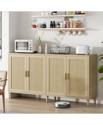 Rattan Buffet Cabinet - 70" 4-Door Sideboard