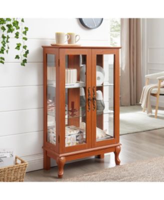 Dark Oak Curio Cabinet with Glass Doors & Adjustable Shelves