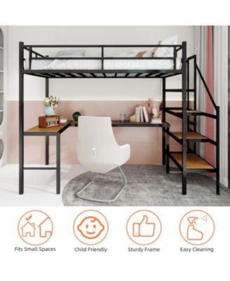 Streamdale Loft Bed with L-Desk, Storage, Stairs & Railing