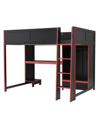 Gaming Loft Bed with Desk, Wardrobe & LED