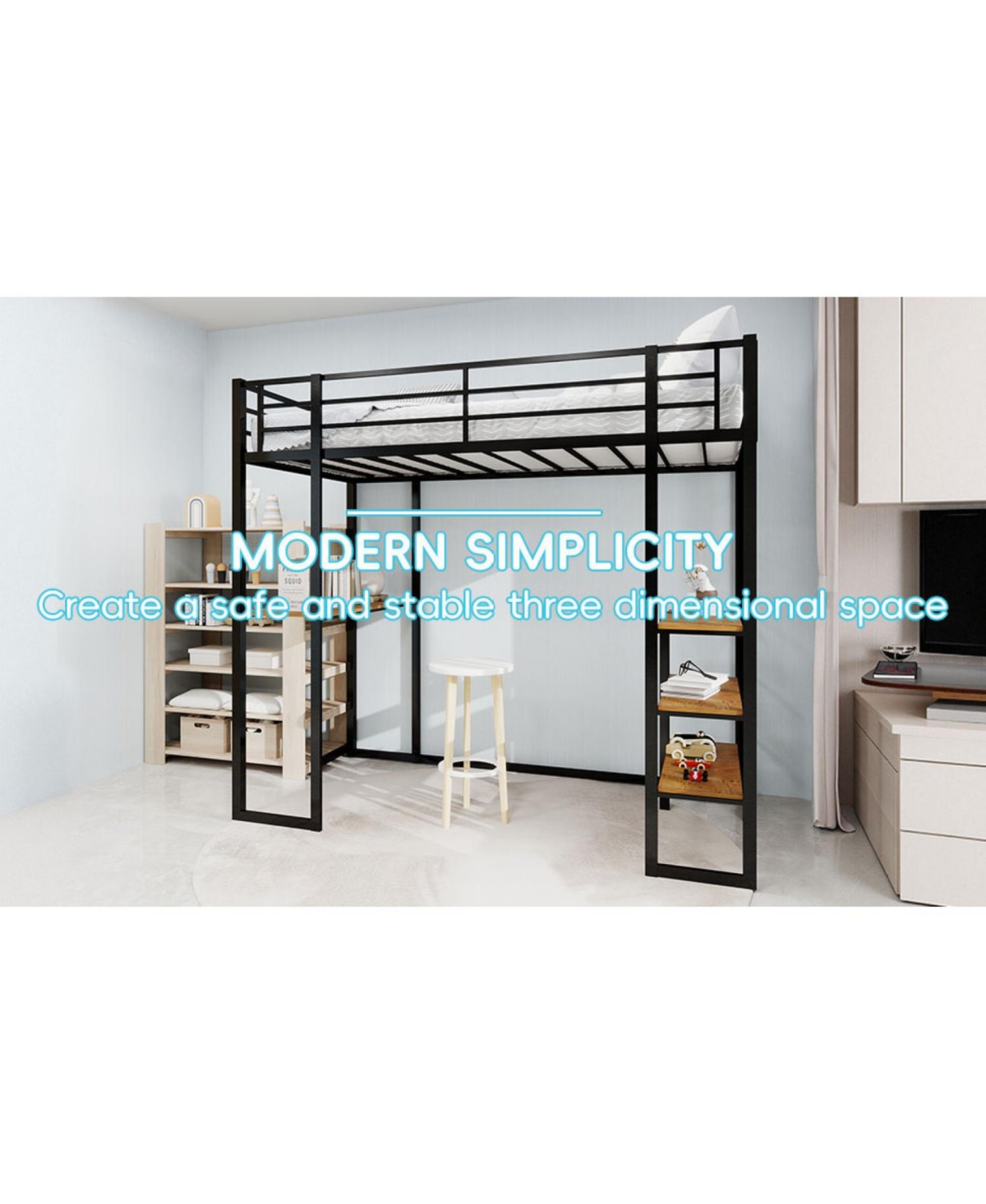 Streamdale Furniture + Multi-Piece Set + Iron + L-Shaped Desk & Stairs + Bed