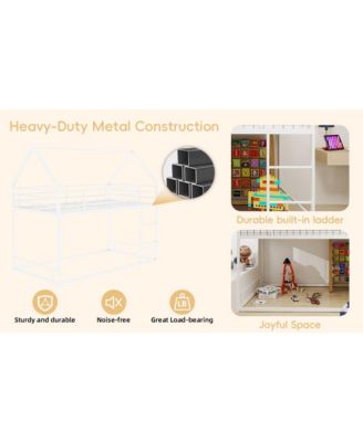 Metal Twin Bunk Bed, Heavy-Duty, Noise Reduced, White