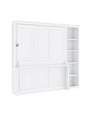 Full Size Wood Murphy Bed with Desk and Bookshelf