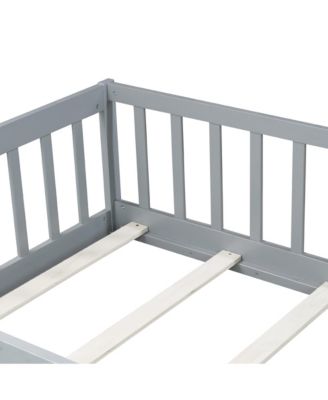 Twin Floor Bed with Fence & Door, Grey
