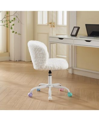 Ivory Faux Rabbit Fur Office Chair