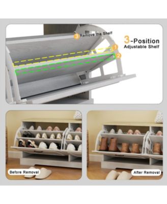 Shoe Storage Bench with Flip Drawers & Adjustable Shelf