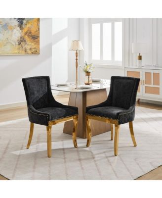 Chenille Dining Chairs, Gold Legs, Rivet Trim