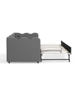 Gingham Daybed with Trundle, USB Port, Linen Fabric