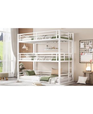  Triple Twin XL Metal Bunk Bed with Guardrails