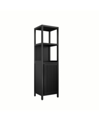 Black Linen Tower Bamboo Cabinet