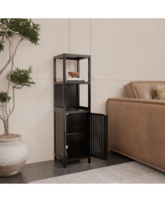 Black Linen Tower Bamboo Cabinet